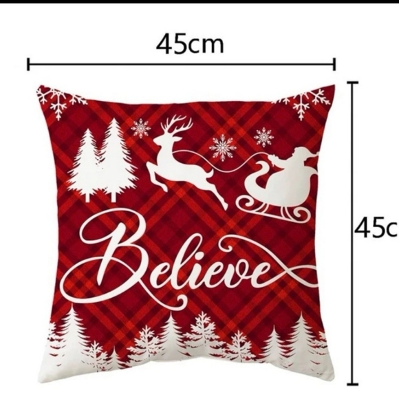 Christmas Pillow Covers Believe Santa & Sleigh Print - Picture 2 of 4